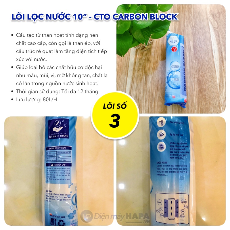 Lõi Lọc Nước 10 inch Số 1 PP Plus Sediment - Số 2 OCB GAC UDF Activated Carbon - Số 3 CTO Carbon Block - Hàng Chất Lượng - 05