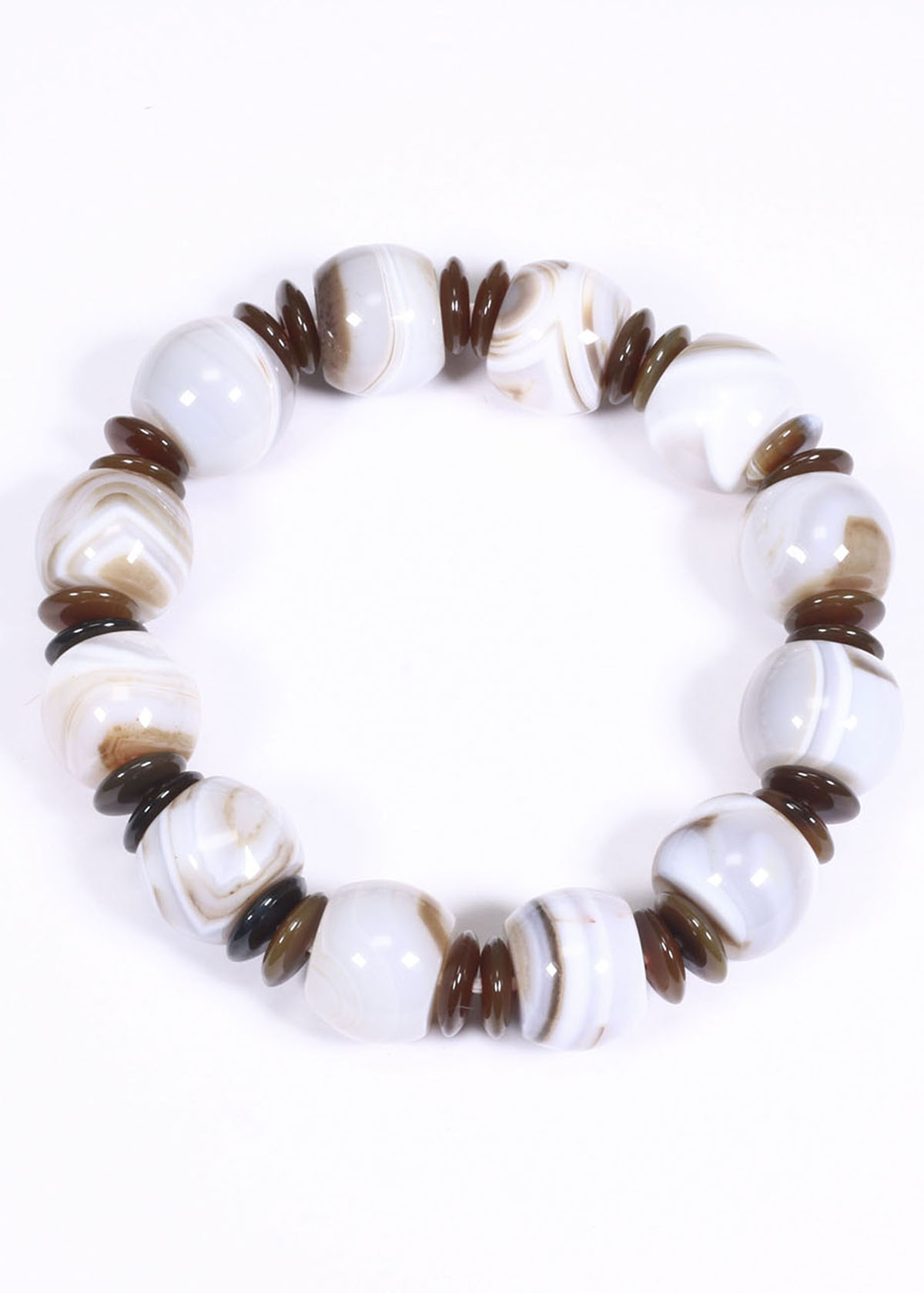 Vòng tay đá mã não (Agate) trắng viên hình trống 13x10mm mệnh thủy, kim - Ngọc Quý Gemstones