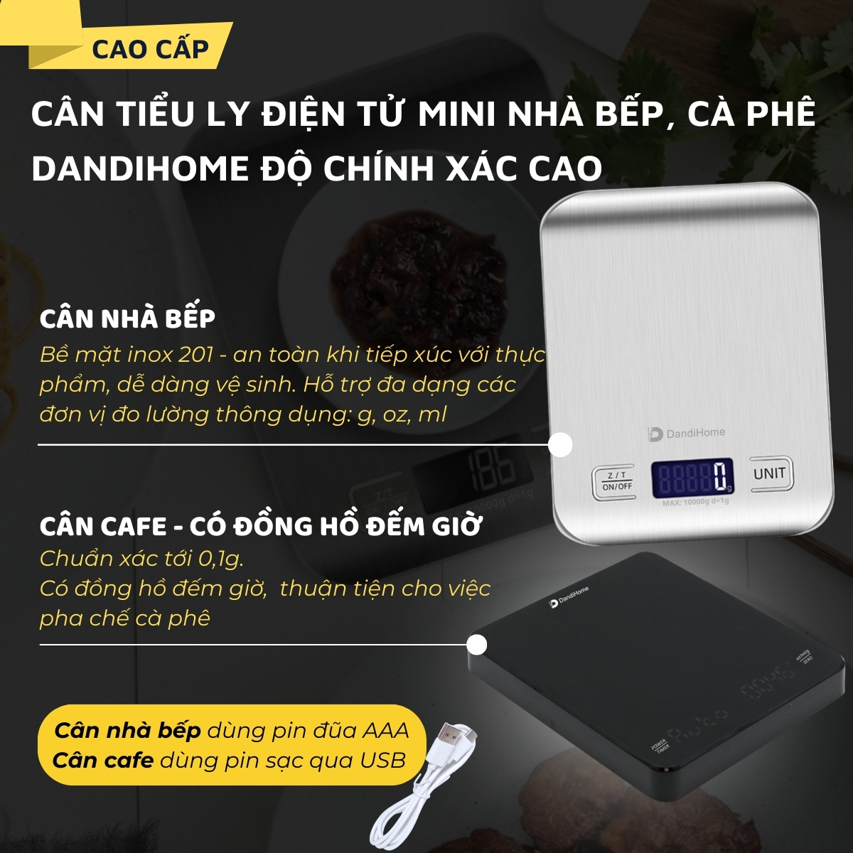 Cân tiểu ly điện tử mini nhà bếp, cà phê DandiHome có độ chính xác cao