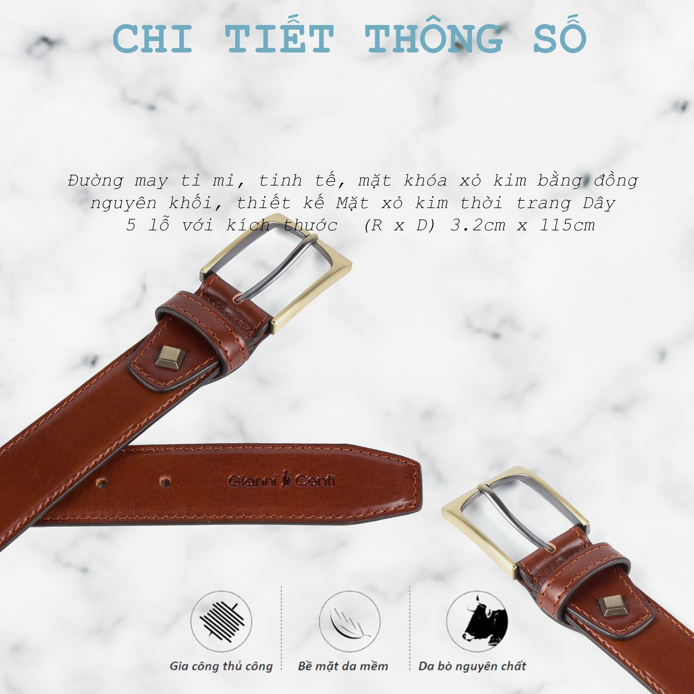 Thắt Lưng Nam Gianni Conti Italy 9405212TAN - Nâu