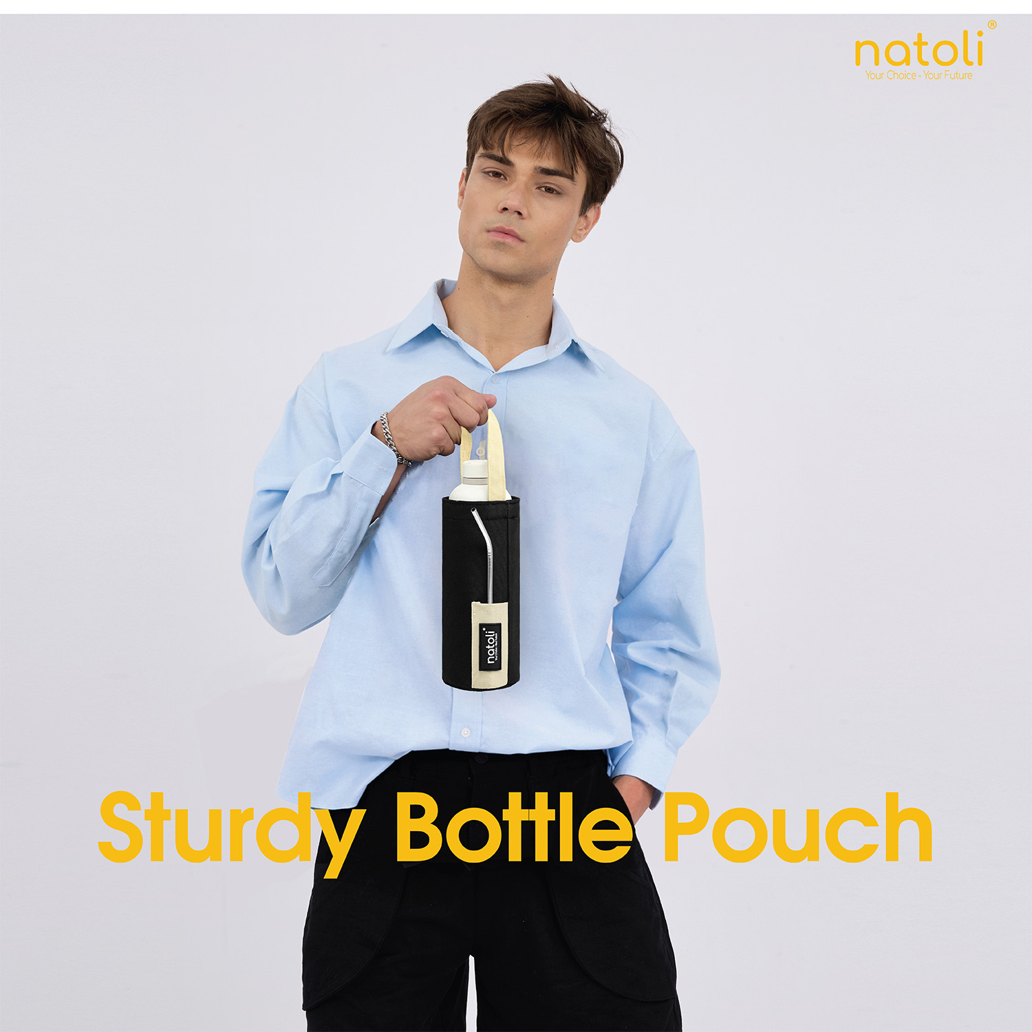 Túi đựng bình giữ nhiêt NATOLI, chất vải dày dặn có quai xách đựng ly cốc, bình nước cao cấp BST Sturdy Bottle Pouch T29