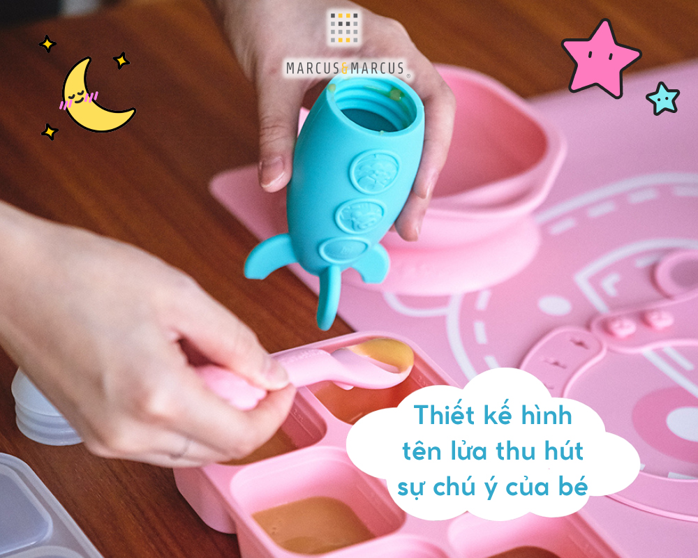 Bình bóp ăn dặm silicon có thìa Marcus & Marcus cho bé từ 6 tháng