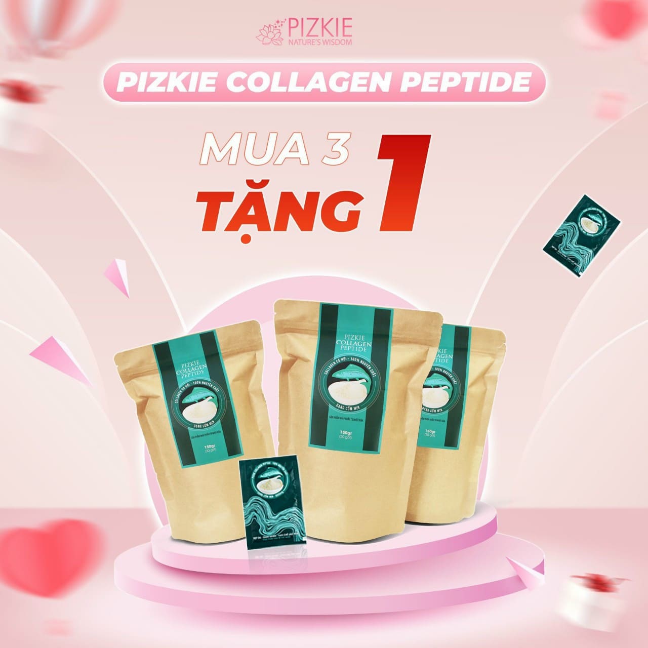 [mua 3 tặng 1] combo 3 gói collagen peptide pizkie cá hồi nhật bản - giúp làm đẹp da, hỗ trợ làm mờ đốm nâu, tàn nhang, tăng cường độ đàn hồi và cung cấp độ ẩm cho lànda 1