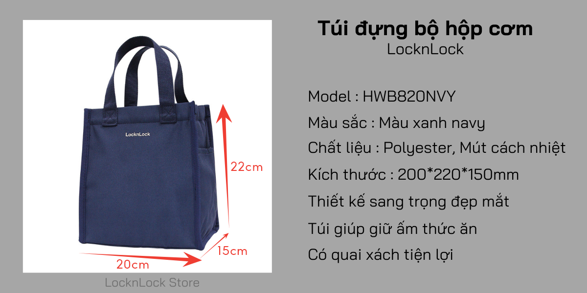Túi đựng bộ hộp cơm LocknLock Daily Cooler, Table Mat HWB820 - Hàng chính hãng, giữ nhiệt có quai xách - JoyMall