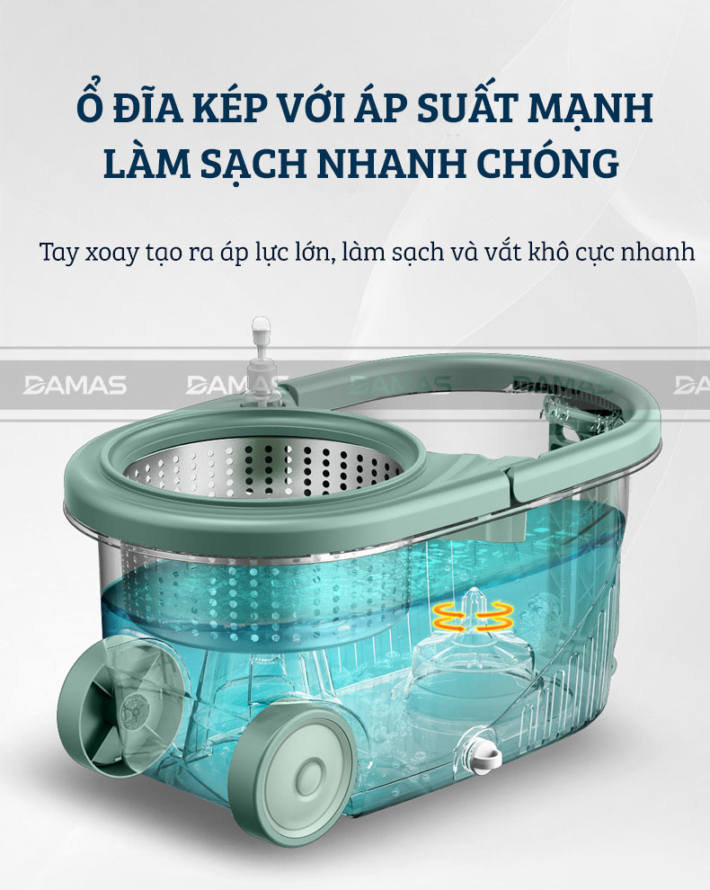 Bộ Cây Lau Nhà Tự Vắt Thông Minh Damas G720 - Chổi Lau Xoay 360 Độ, Giặt Sạch Vắt Khô Nhanh Chóng - Thiết Kế Nâng Cấp Bổ Sung Tay Kéo Giúp Di Chuyển Dễ Dàng - Chất Liệu Nhựa PP Cao Cấp Chống Mài Mòn Gia Tăng Thời Gian Sử Dụng - Hàng Chính Hãng