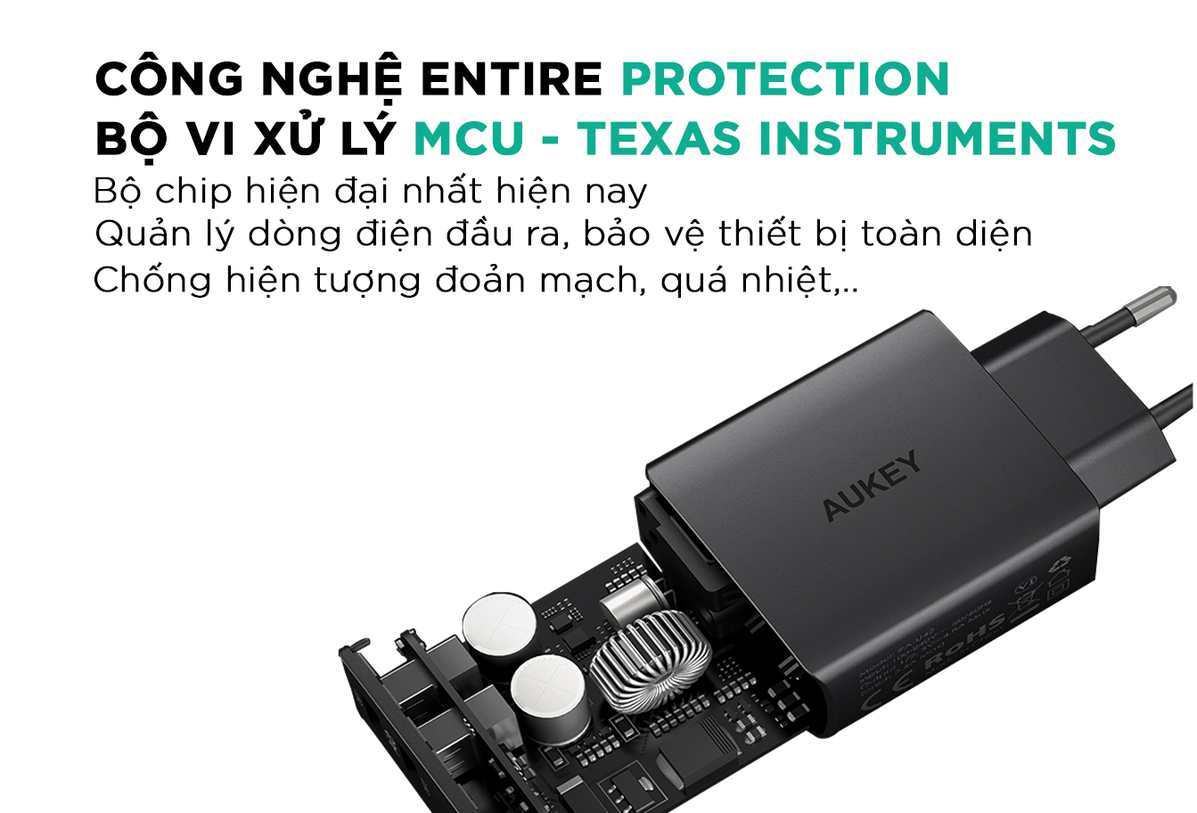 Adapter Sạc 2 Cổng 24W Aukey PA-U42 - Hàng Chính Hãng