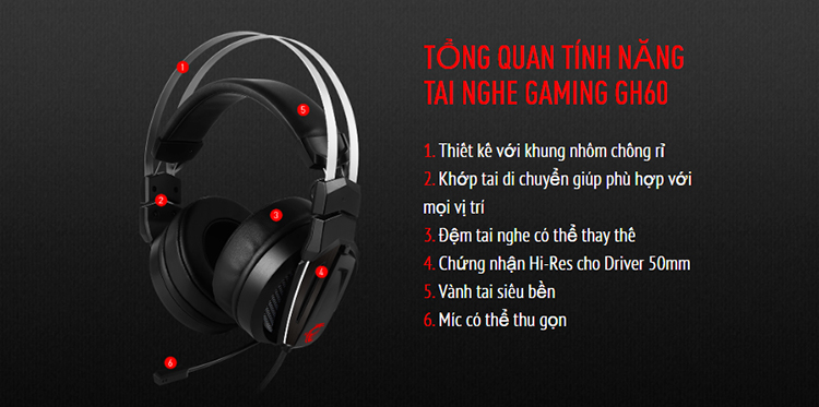 Tai nghe Gaming MSI IMMERSE GH60 - Hàng Chính Hãng