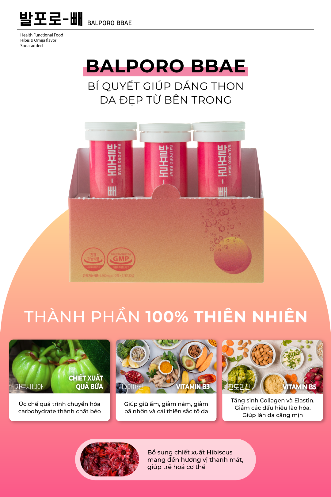 Viên sủi chuyển hoá chất béo Balporo BBae Hàn Quốc, hỗ trợ giảm cân, dưỡng da sáng mịn, phân phối độc quyền bởi BBae Lab