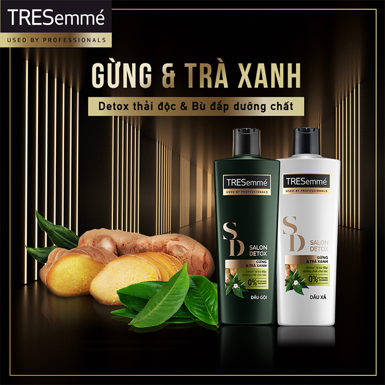 Combo Dầu Gội 640g Và Dầu Xả 340g Tresemmé Salon Detox Gừng Và Trà Xanh Detox Tóc Chắc Khỏe
