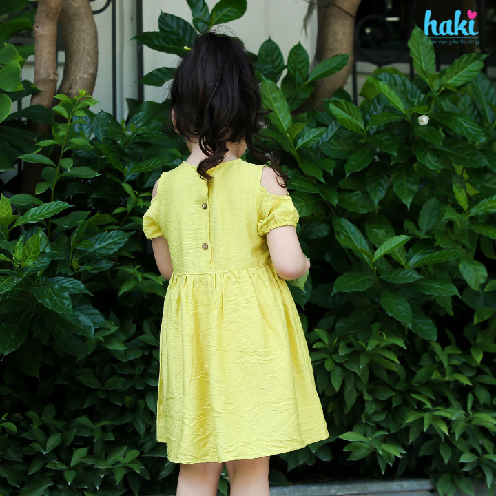 Váy bé gái_đầm cộc tay hở vai chính hãng HAKI, váy mùa hè cho bé, đầm trẻ em, váy thiết kế cho bé 10-27kg HK521