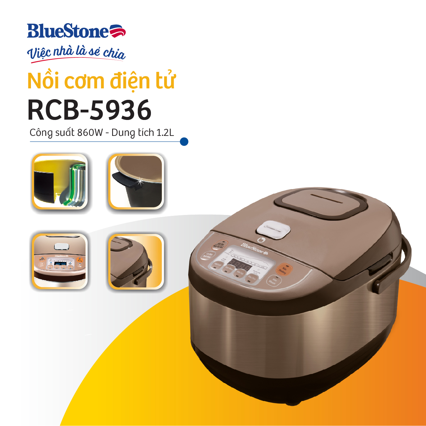 Nồi Cơm Điện Tử Bluestone RCB-5936 (1.8 Lít) - Hàng Chính Hãng