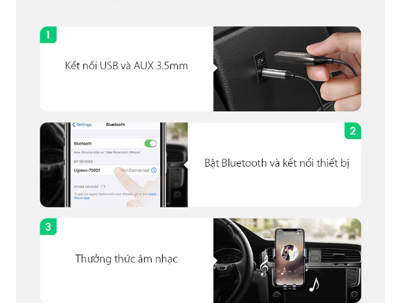 Bộ thu Bluetooth 5.0 tích hợp mic đàm thoại UGREEN CM309 70601 - Hàng chính hãng