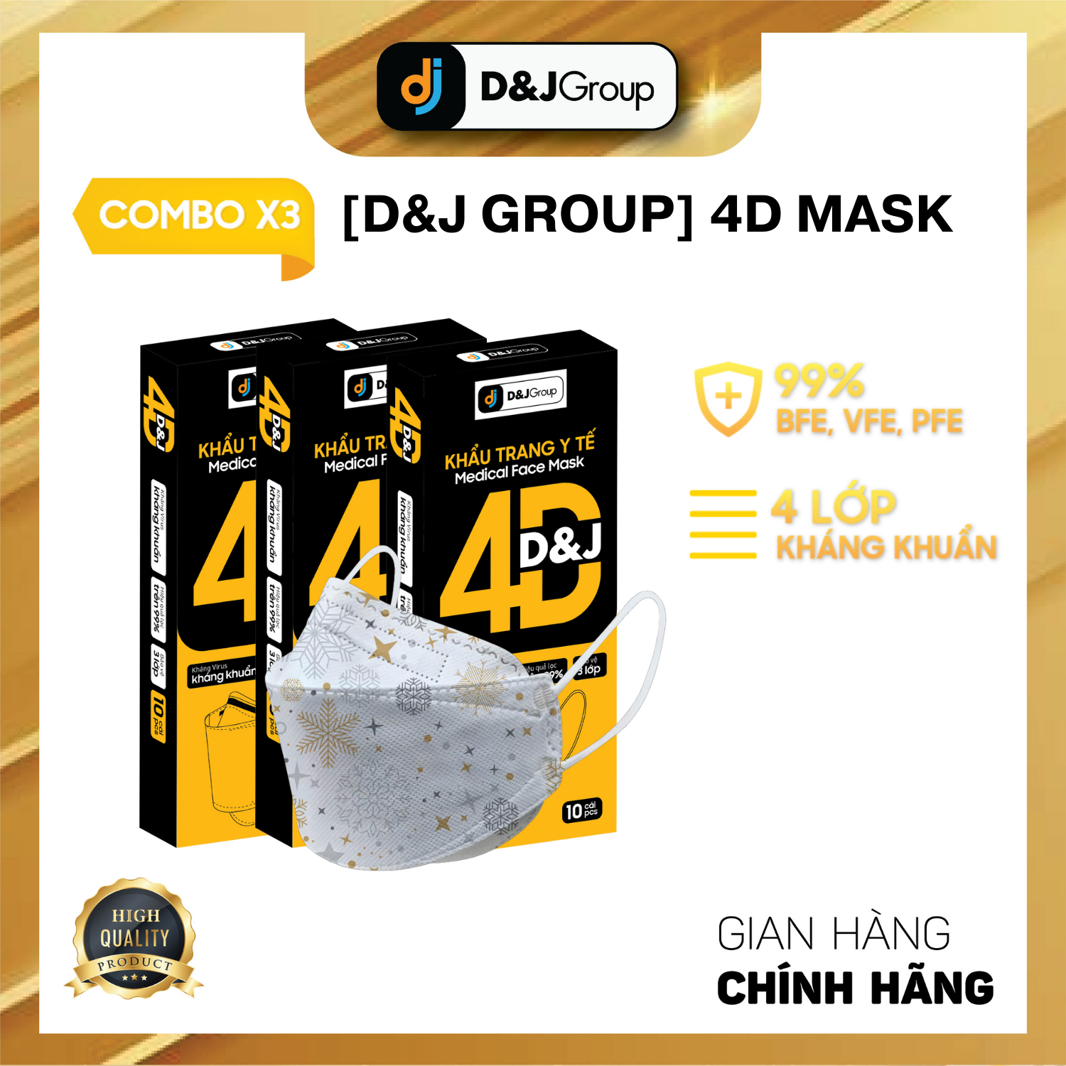 [combo 3 hộp - 4d d& j] - khẩu trang y tế kháng khuẩn cao cấp 4d đạt chuẩn kf94 (10 cái hộp) 1