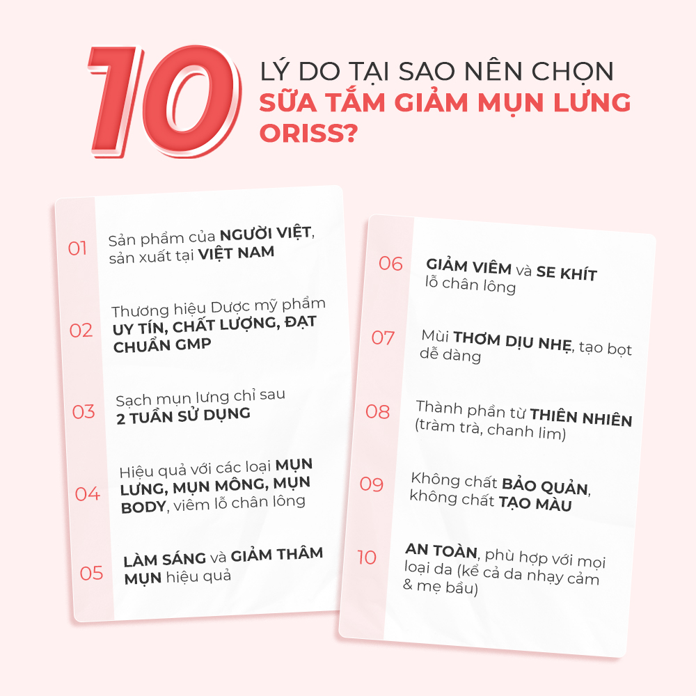 Sữa Tắm Giảm Mụn Lưng Oriss Giúp Giảm Thâm Mụn, Viêm Nang Lông Chai 300ml