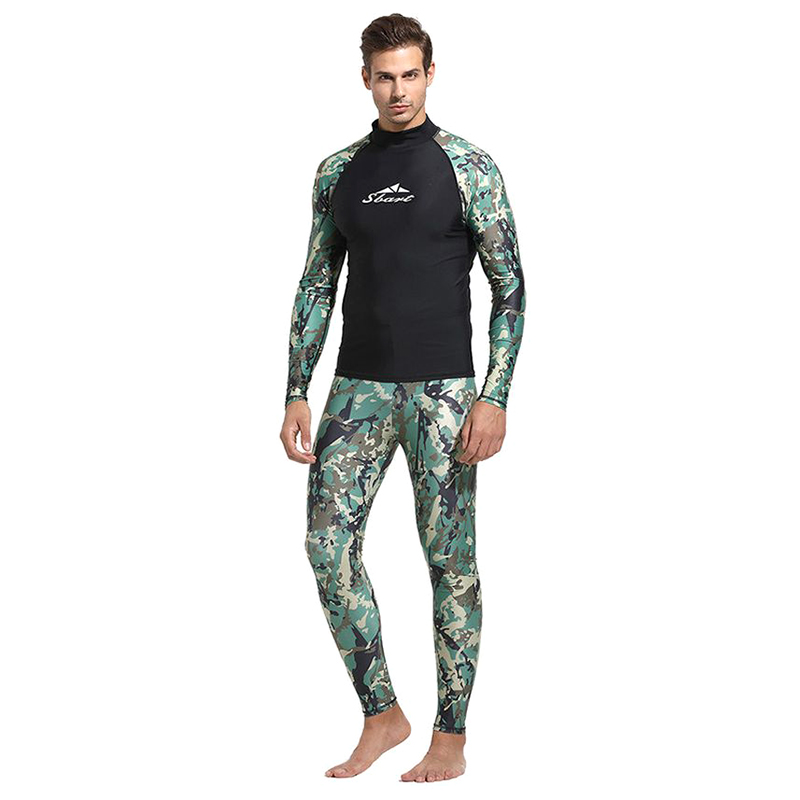 Men'S Split Long Sleeve Camouflage Wetsuit 2 Piece Set SpandexSwim Diving Surf Snorkeling Set