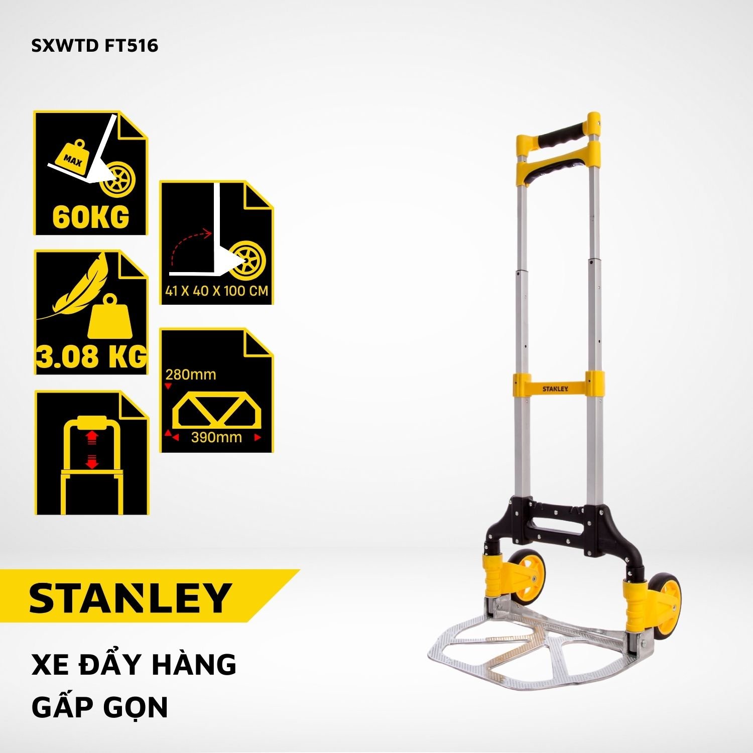 xe day hàng 2 bánh gấp gọn Stanley FT516