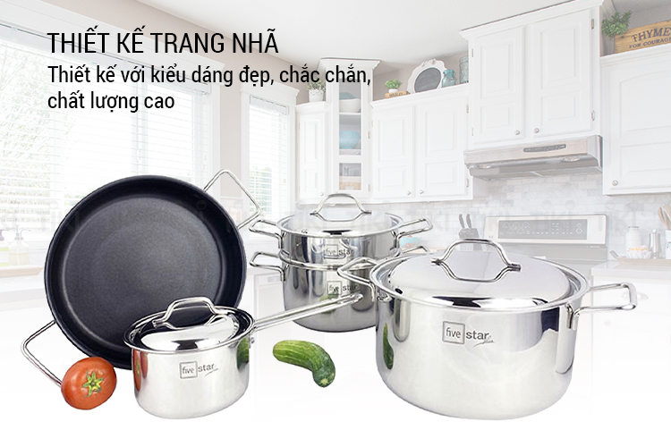 Bộ 5 Nồi Inox 304 3 Đáy Osaka Fivestar Nắp Inox 08pcs FS08C4