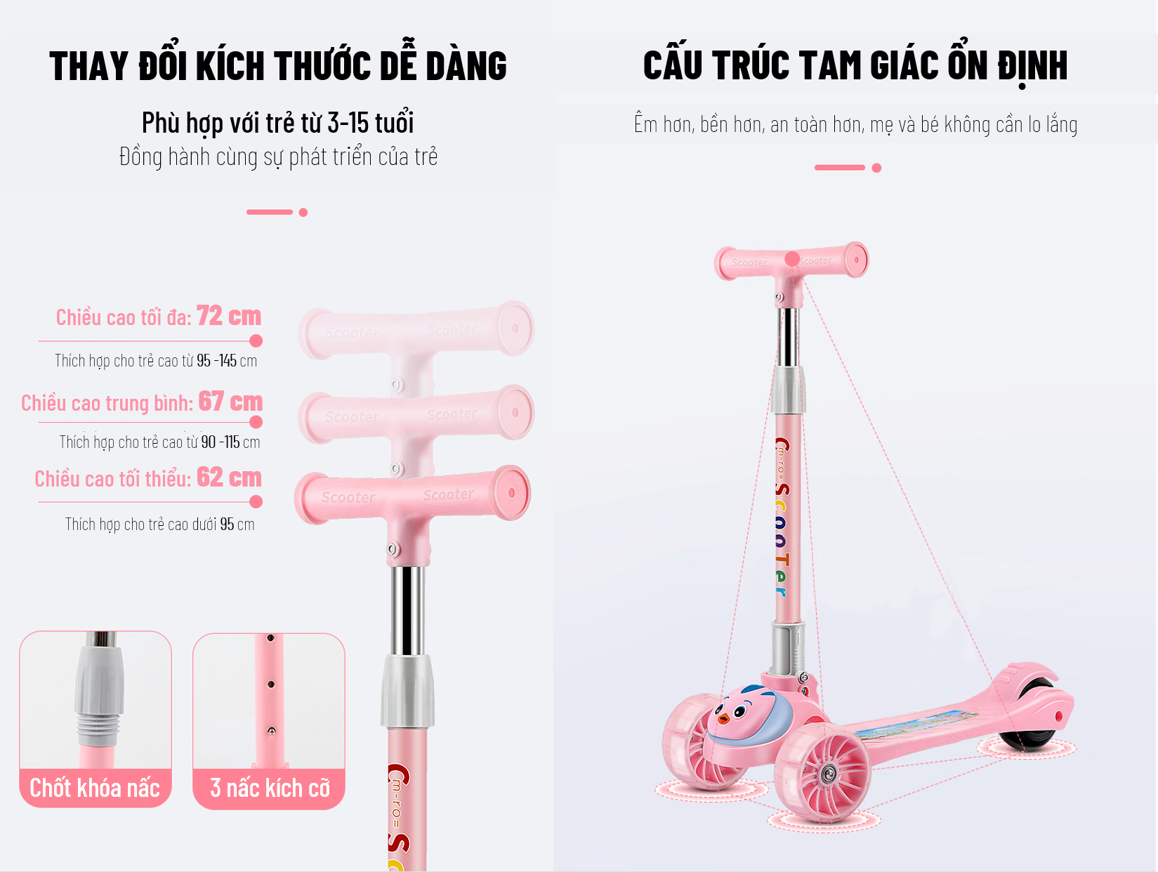 Xe Trượt Scooter Cho Bé - Có Đèn Led Phát Sáng - Phát Nhạc - Dành Cho Trẻ Em Từ 3 - 15 Tuổi, chất liệu nhựa PP thân thiện môi trường, gọn nhẹ, dễ dang mang theo 4