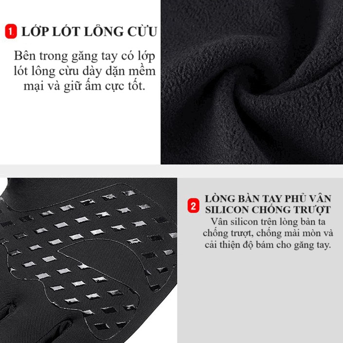 Găng tay nam đi xe máy mùa đông cảm ứng chống nước lót nỉ lông cực ấm - Thiết kế nam tính GTCD06