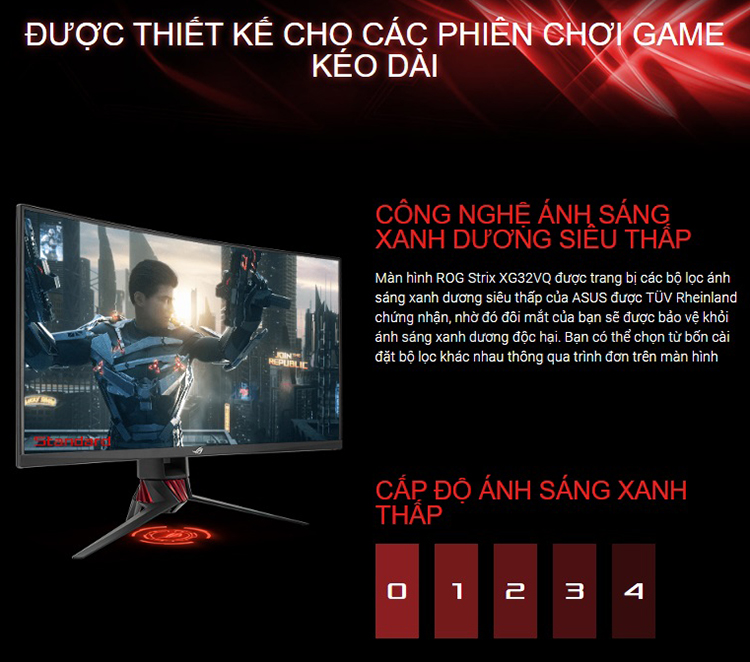 Màn Hình Gaming Cong Asus ROG Strix XG32VQ 32inch WQHD 4ms 144Hz FreeSync VA - Hàng Chính Hãng