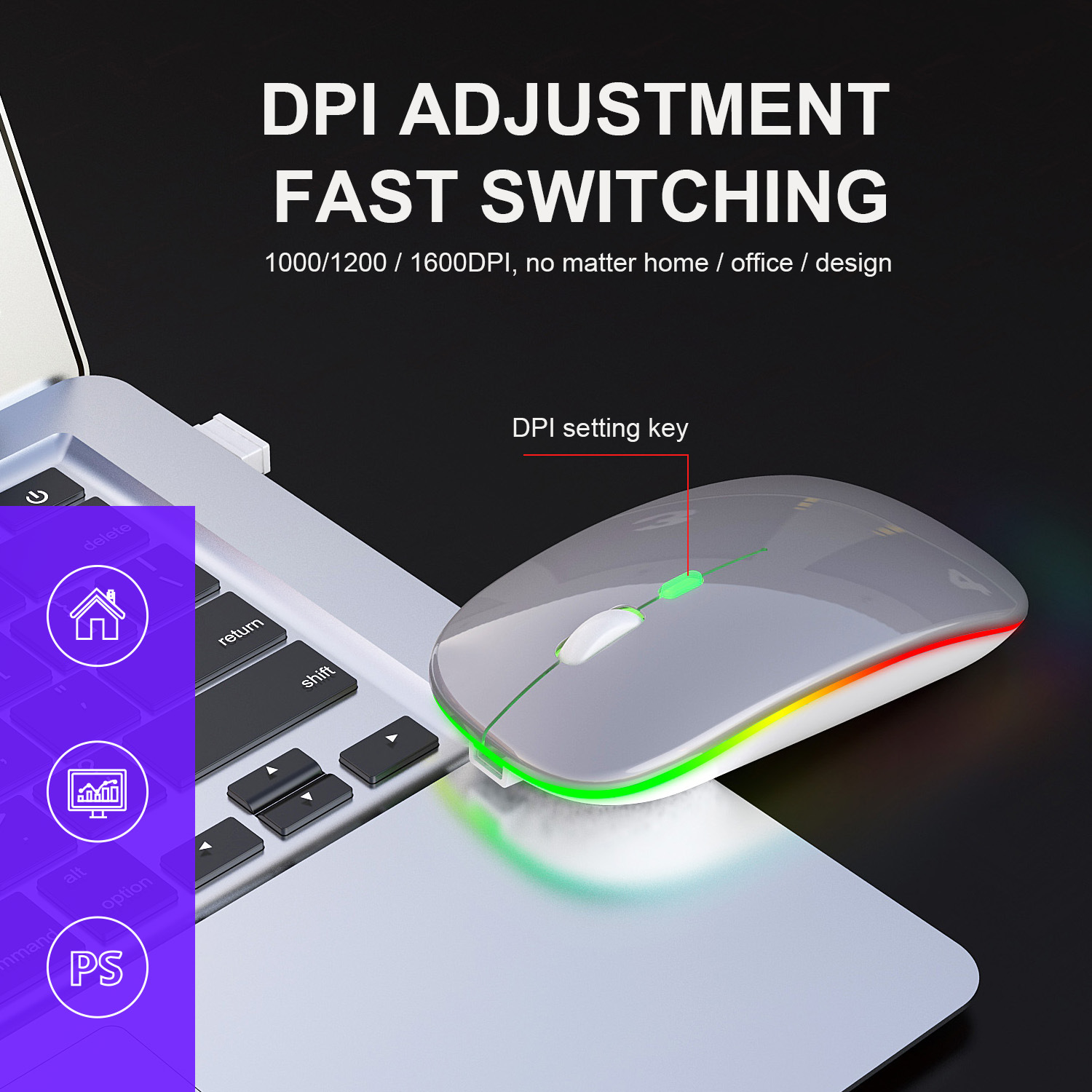 Chuột Không Dây PIX-LINK P402 Sạc Pin, Không Tiếng Click, Led Đổi Màu, DPI1600 - Hàng Chính Hãng