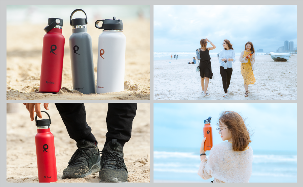 Bình Giữ Nhiệt Rinfere Với Combo 2 Nắp, Dụng Cụ Vệ Sinh Ống Hút (950ml) - Khắc Tên Theo Yêu Cầu