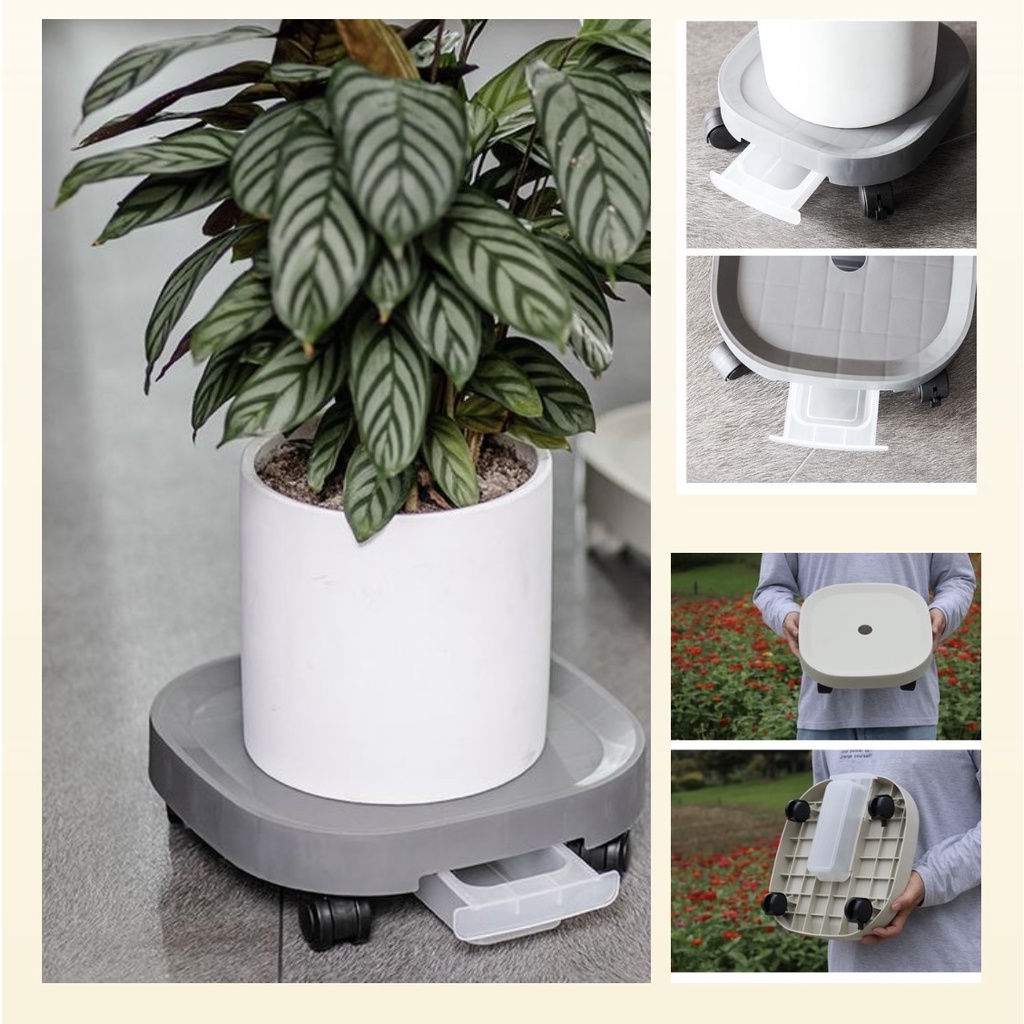 Đế Kê Chậu Cây- Kệ Lót Chậu Cây Có Bánh Xe Dễ Dàng Di Chuyển Và Khay Hứng Nước 1.5L Tiện Lợi - Chịu Lực 80kg