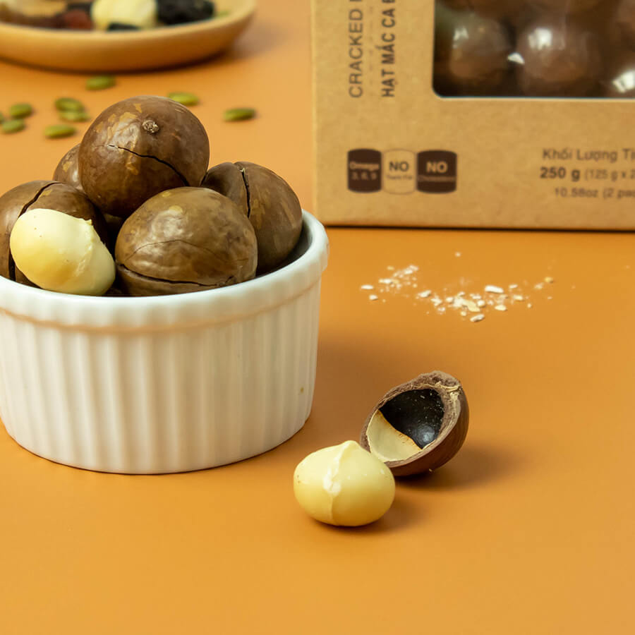 Hạt Macca Nữ Hoàng Size 30-32 Pams 250g/hộp - Mắc ca Úc Giòn Béo, Thơm Ngon, không cần dùng khui hạt