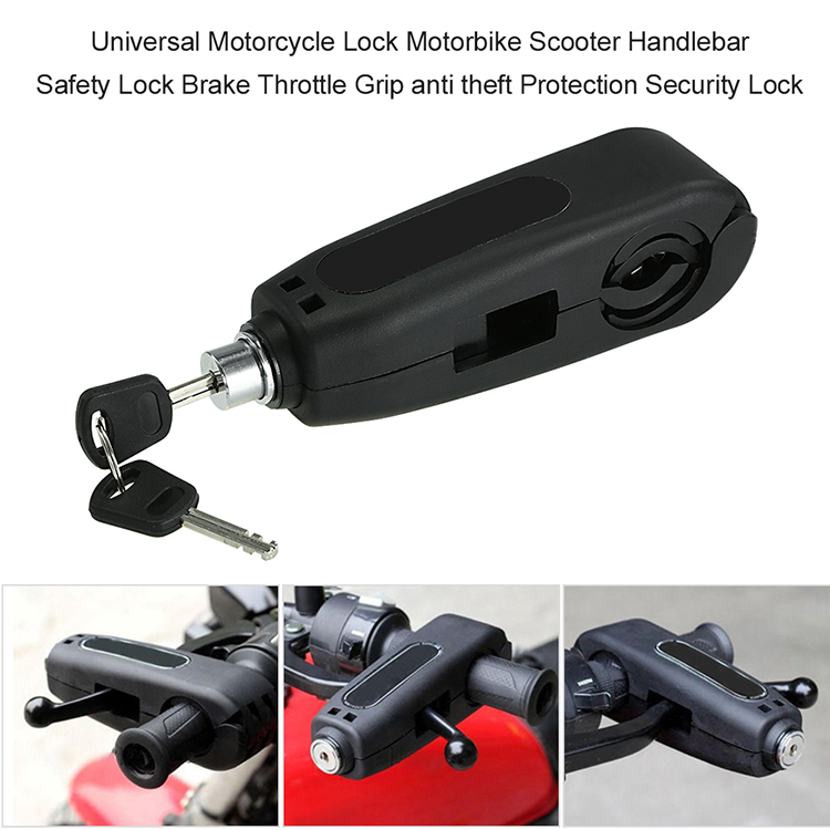 Universal Motorcycle Lock Motorbike Scooter Handlebar Safety Lock Brake Throttle Grip anti theft Protection Security - Black