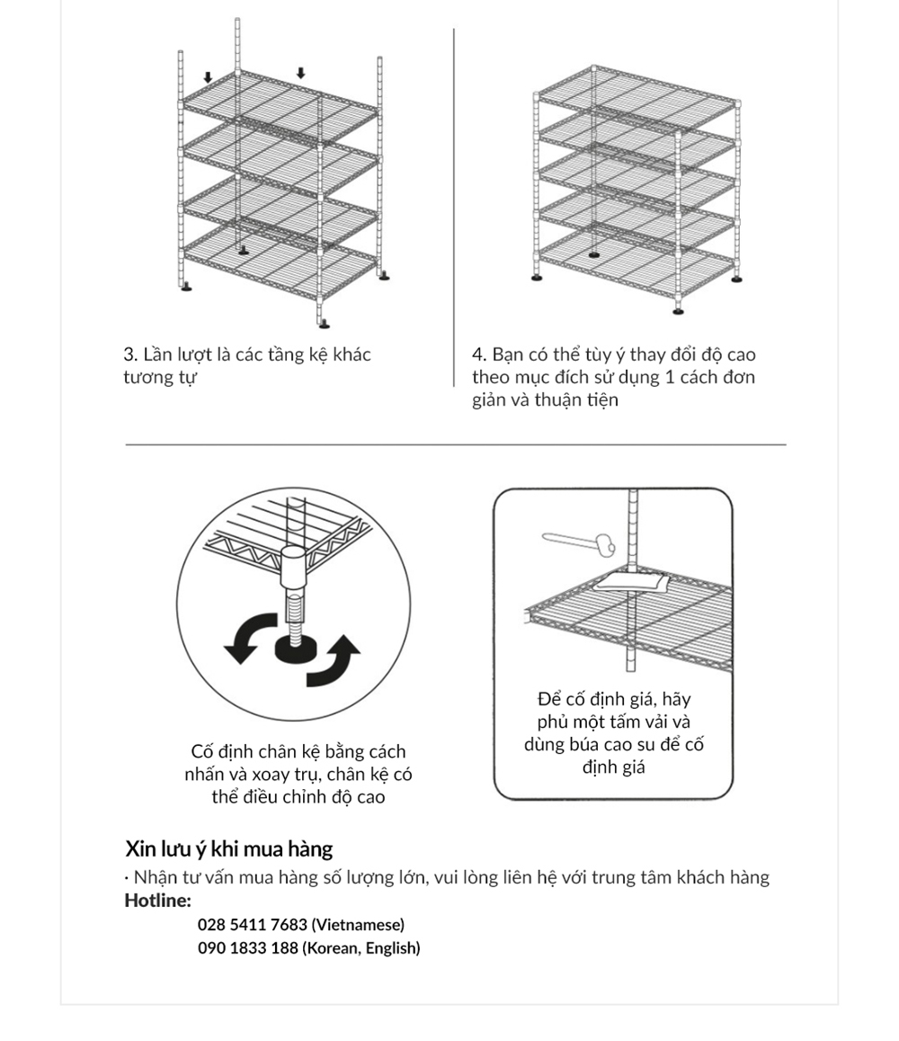 Kệ sắt đa năng 5 tầng tùy chỉnh mặt lưới, khung thép carbon
