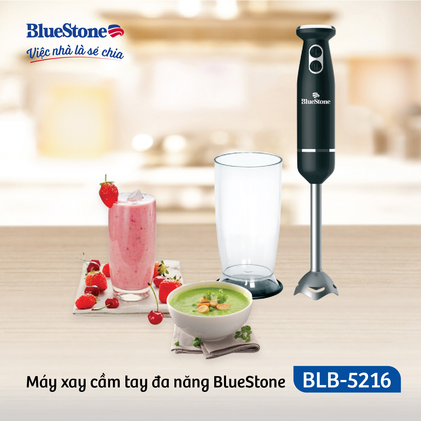Máy Xay Sinh Tố Cầm Tay Bluestone BLB-5216 (600W) - Hàng chính hãng