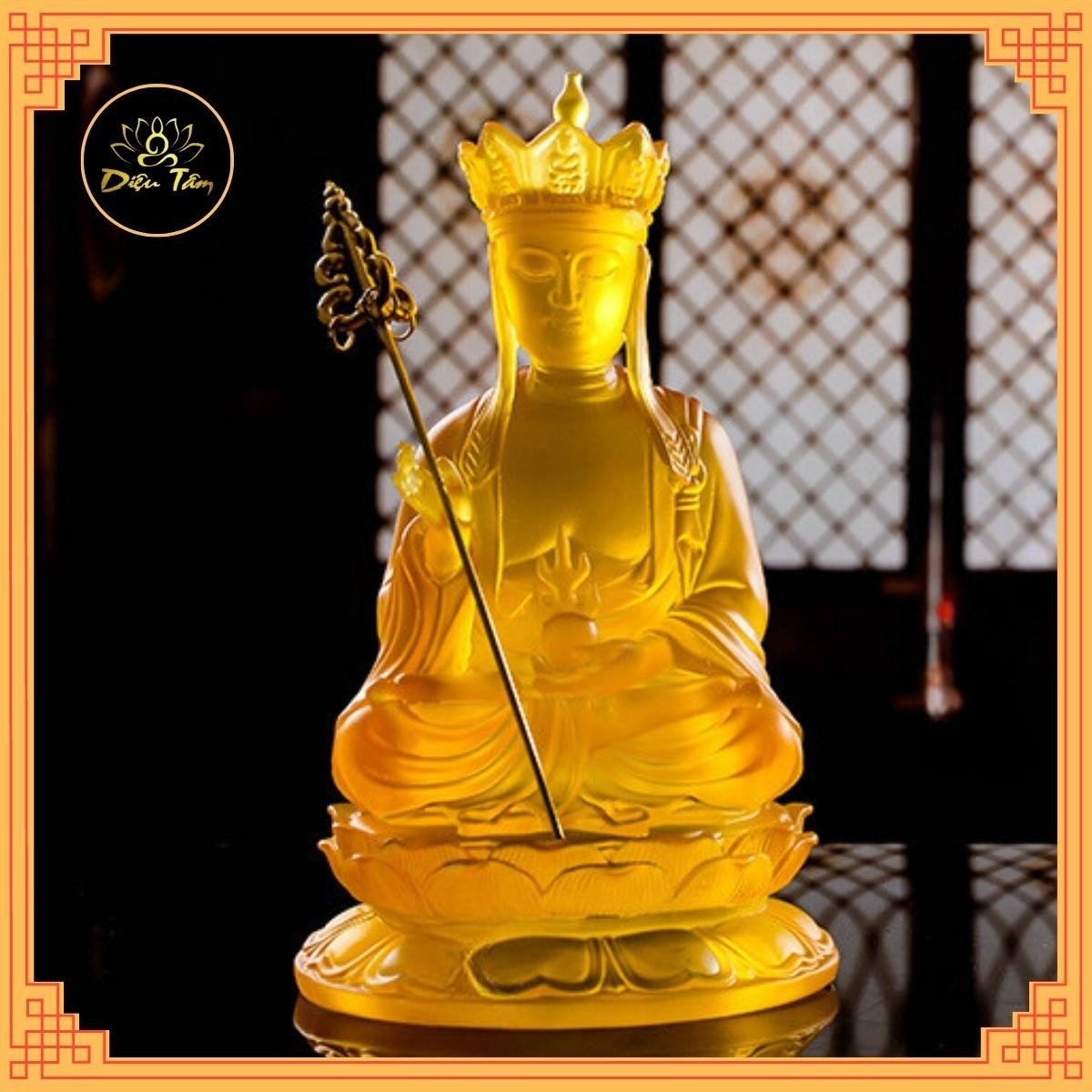 Tượng địa tạng vương bồ tát – tượng phật Địa Tạng lưu ly màu vàng cao 21cm đồ thờ cúng phong thủy shop Diệu Tâm