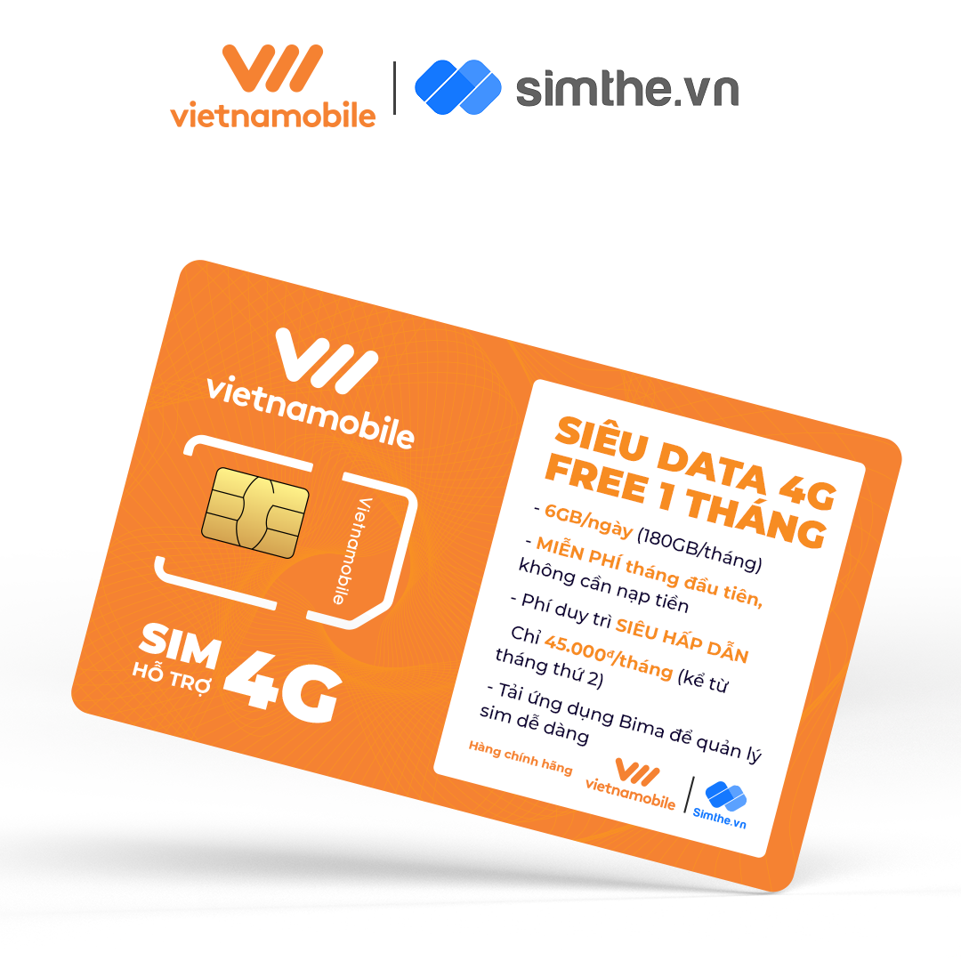 [FREE 1 Tháng] Sim MAX DATA 4G VIETNAMOBILE 6GB/Ngày (180GB/Tháng) + Miễn Phí Gọi Nội Mạng. Sản Phẩm Độc Quyền VIETNAMOBILE - SIMTHE.VN. Dùng Trên Toàn Quốc - Hàng Chính Hãng