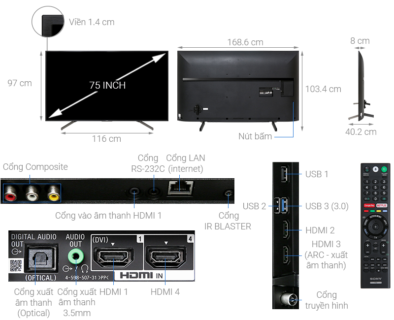 Android Tivi Sony 4K 75 inch KD-75X8000G - Hàng chính hãng