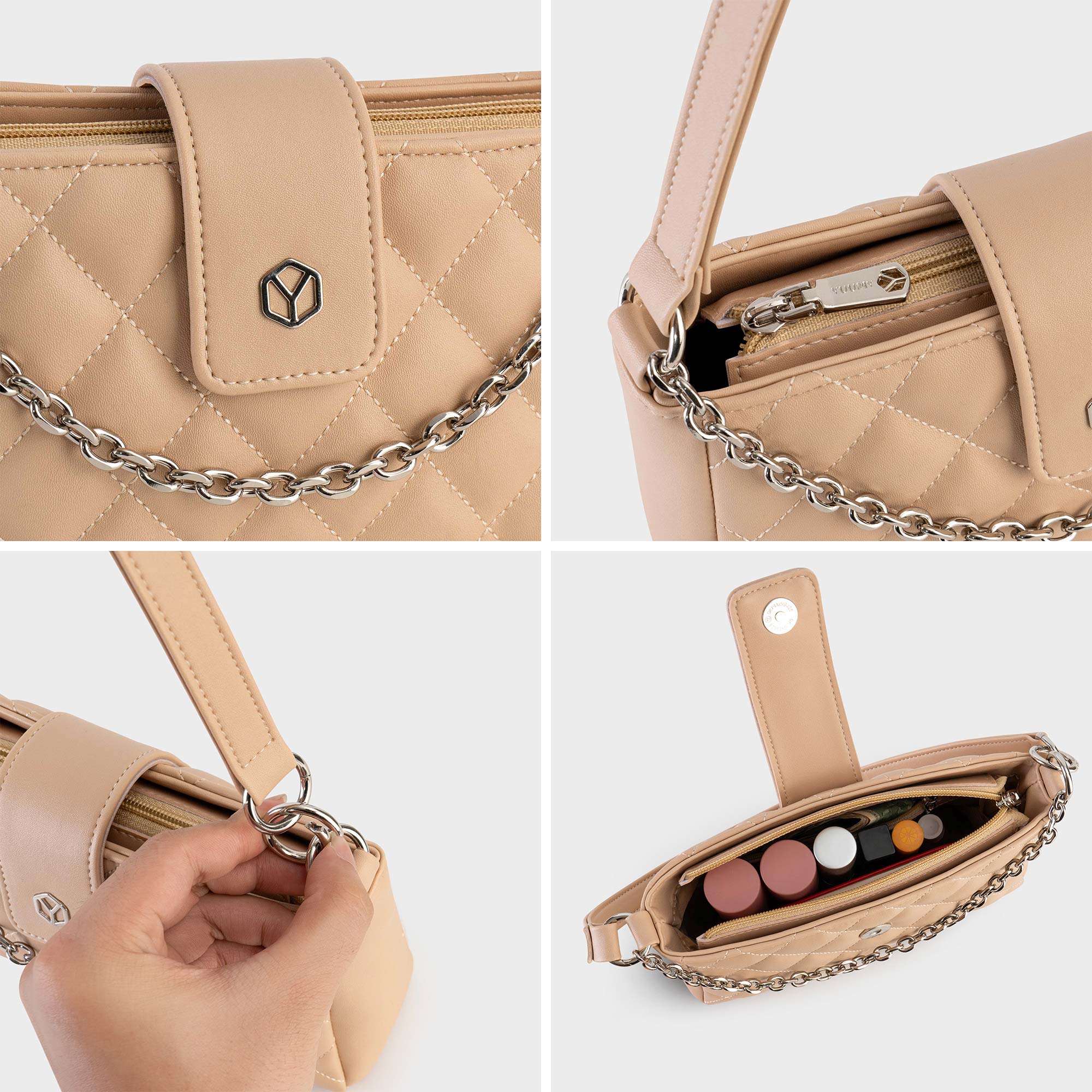 Túi Yuumy ( Thời trang nữ hình chữ nhật họa tiết chần chỉ size 21 - Túi đeo vai da Seasand YN211 )