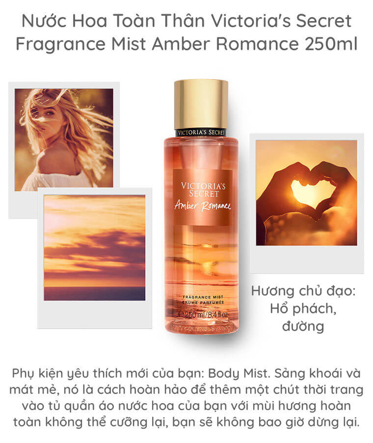 Nước Hoa Toàn Thân Victoria's Secret Fragance Mist Amber Romance 250ml (Phân Phối Bởi Nhà Bán Hàng)