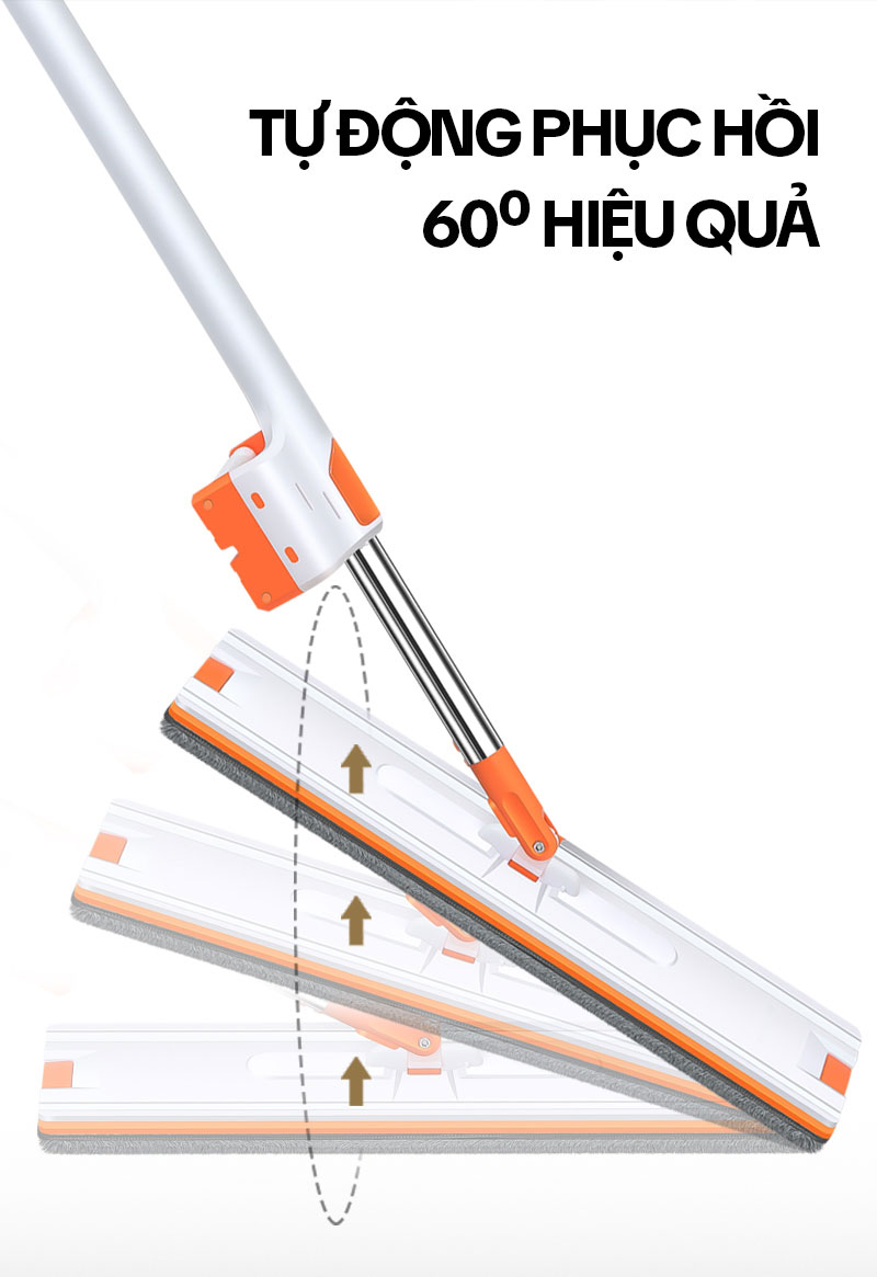 Cây Lau Nhà Tự Vắt KITIMOP WHITE 42CM, Chổi Lau Nhà Tự Vắt Thông Minh Xoay 360 Độ, Lau Sàn Làm Sạch