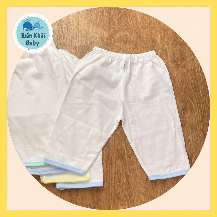 Túi 5 Quần Sơ Sinh Cotton JOU- Quần Dài Trắng Viền Màu- Có 4 size 1,2,3,4 cho bé sơ sinh -11 Kg