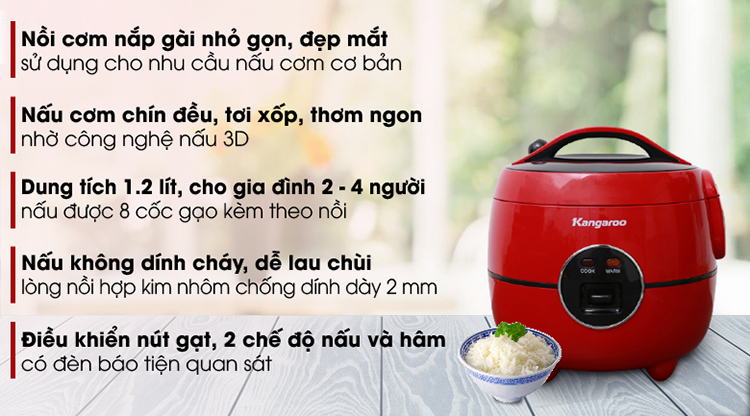 Nồi Cơm Điện Kangaroo KG822 (1.2L) - Hàng chính hãng