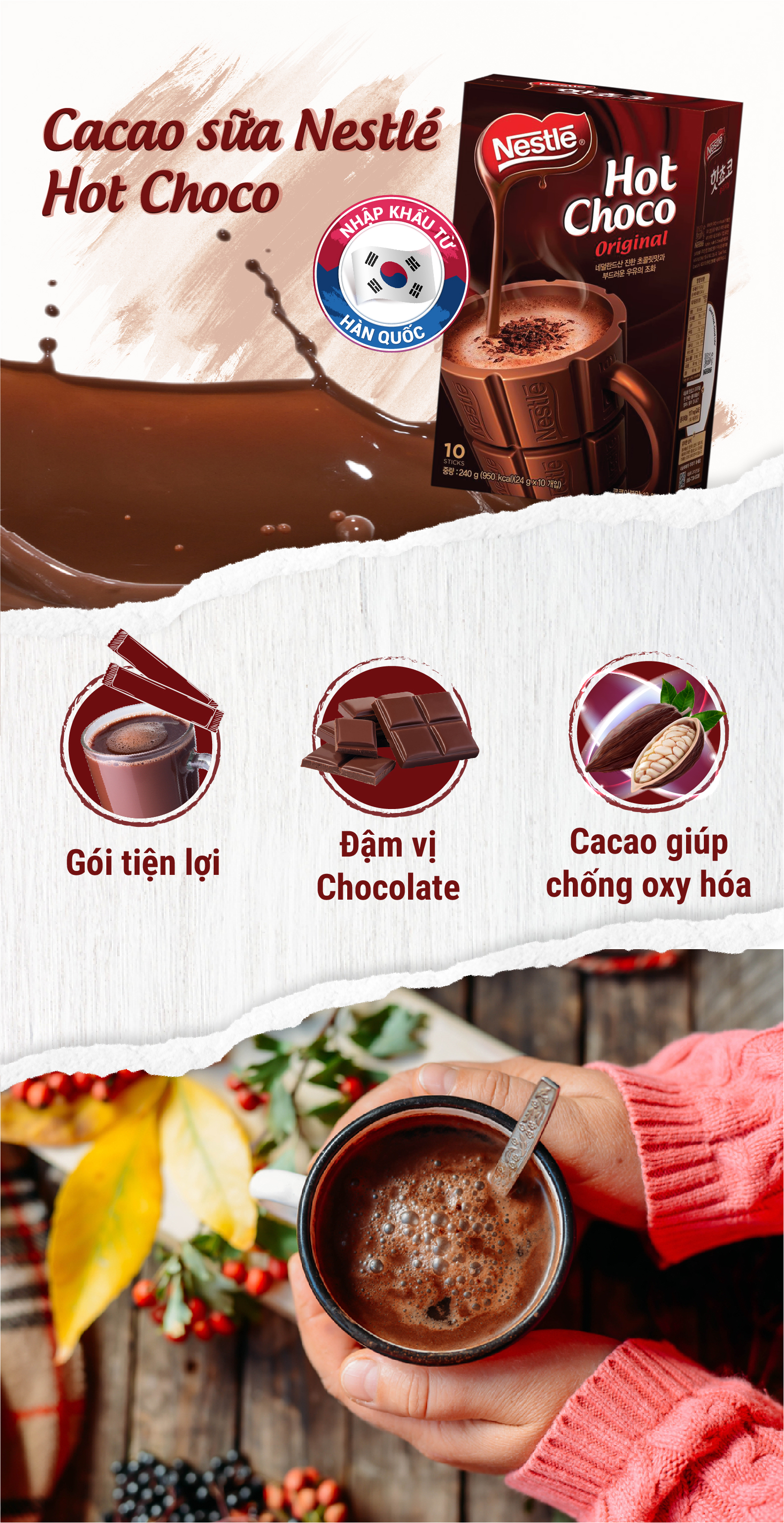 Hộp Bột Ca Cao Nestlé Hot Choco (10 x 24g)