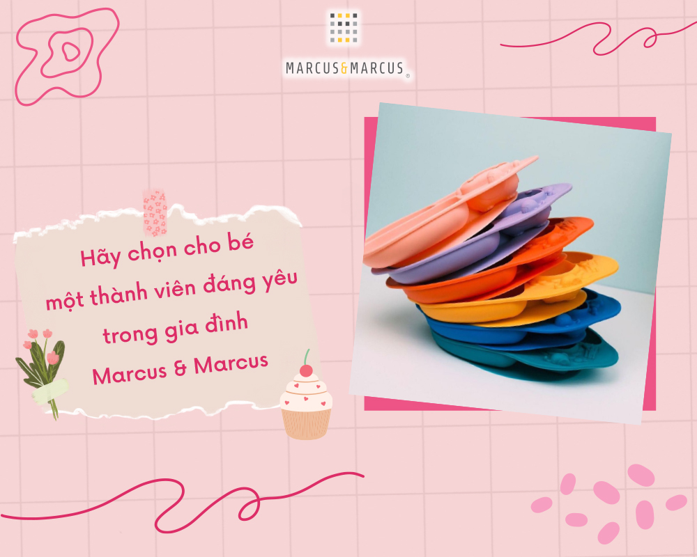 Đĩa ăn dặm silicon chia ngăn có đế hút chân không chống đổ Yummy Marcus & Marcus, cho bé từ 18 tháng