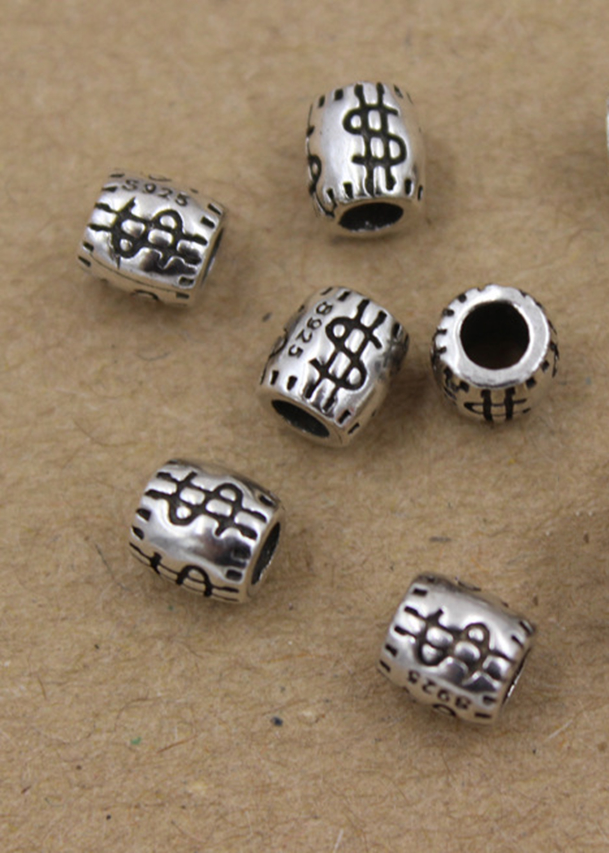 Combo 6 cái charm bạc túi tiền xỏ ngang - Ngọc Quý Gemstones