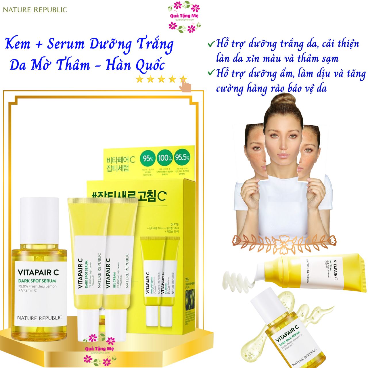 Bộ Kem Trắng Da Mờ Thâm Hàn Quốc Nature Republic Vitapair C Dark Spot Serum Special Set