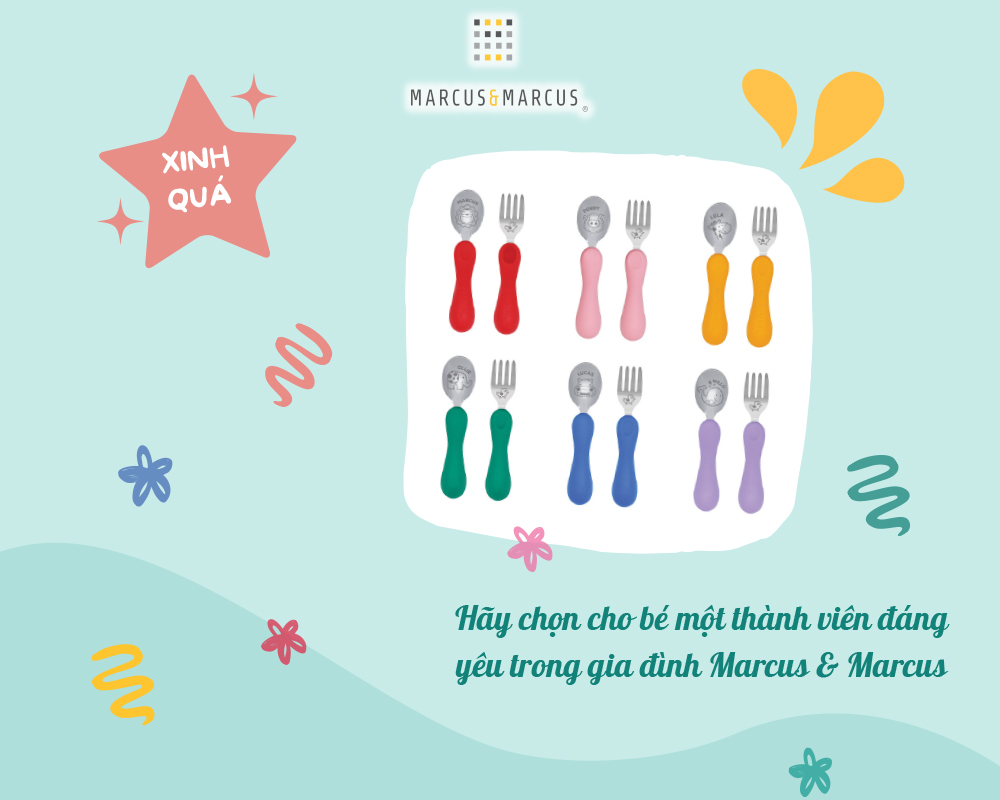 Bộ thìa nĩa ăn dặm cho bé Easy Grip Marcus & Marcus, từ 3 tuổi