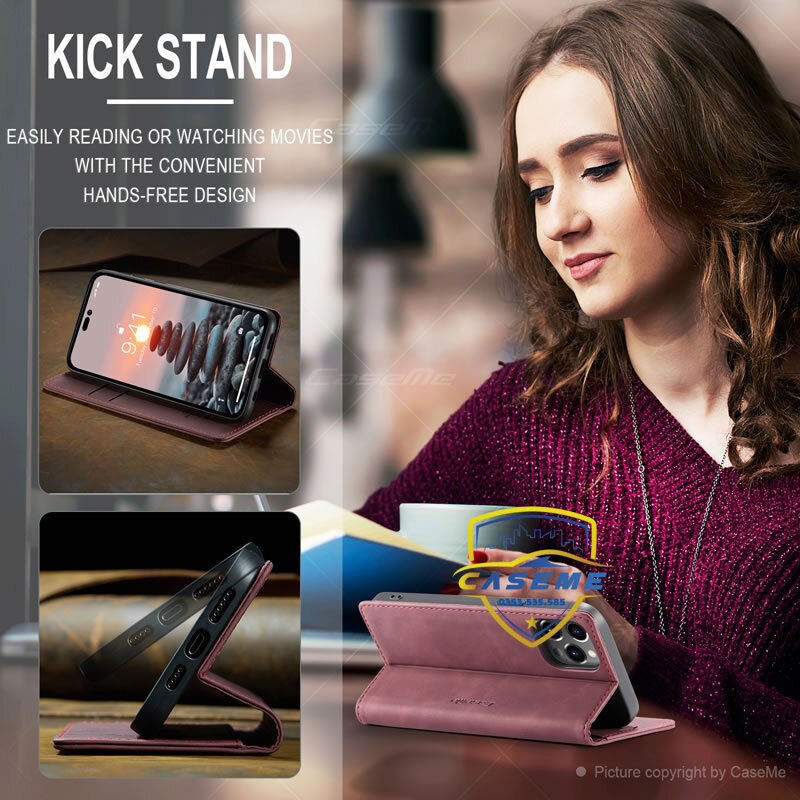 Bao da bò thật dạng ví dành cho iPhone 14 Pro Max Caseme - Hàng Nhập Khẩu