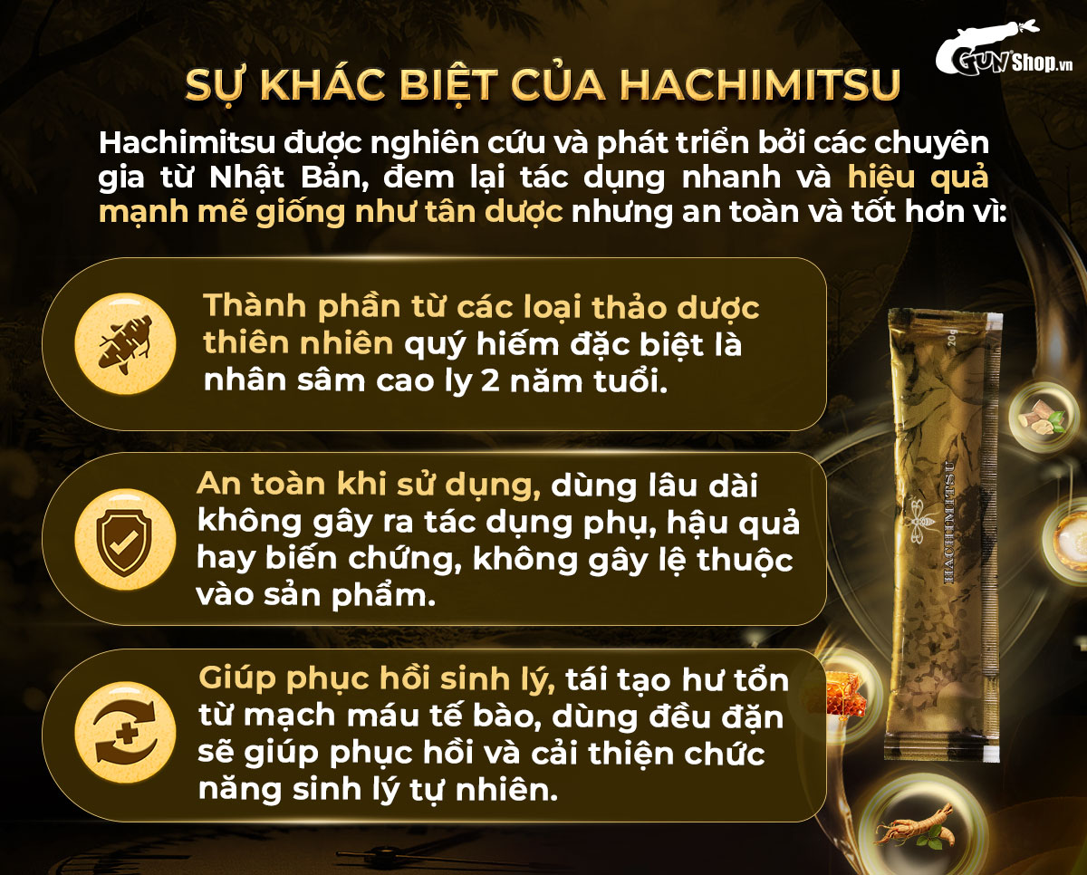 Tinh chất phục hồi sức khỏe và tăng cường sinh lý nam giới Hachimitsu - Gói 20gr