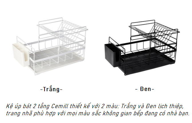 Kệ Úp Chén Bát Đĩa  2 Tầng - Giá Úp Bát Đĩa Mini Nhỏ Gọn - Kèm Khay Hứng Nước & Ống Đựng Đũa (có thể tháo rời) - Chính Hãng Cemill 