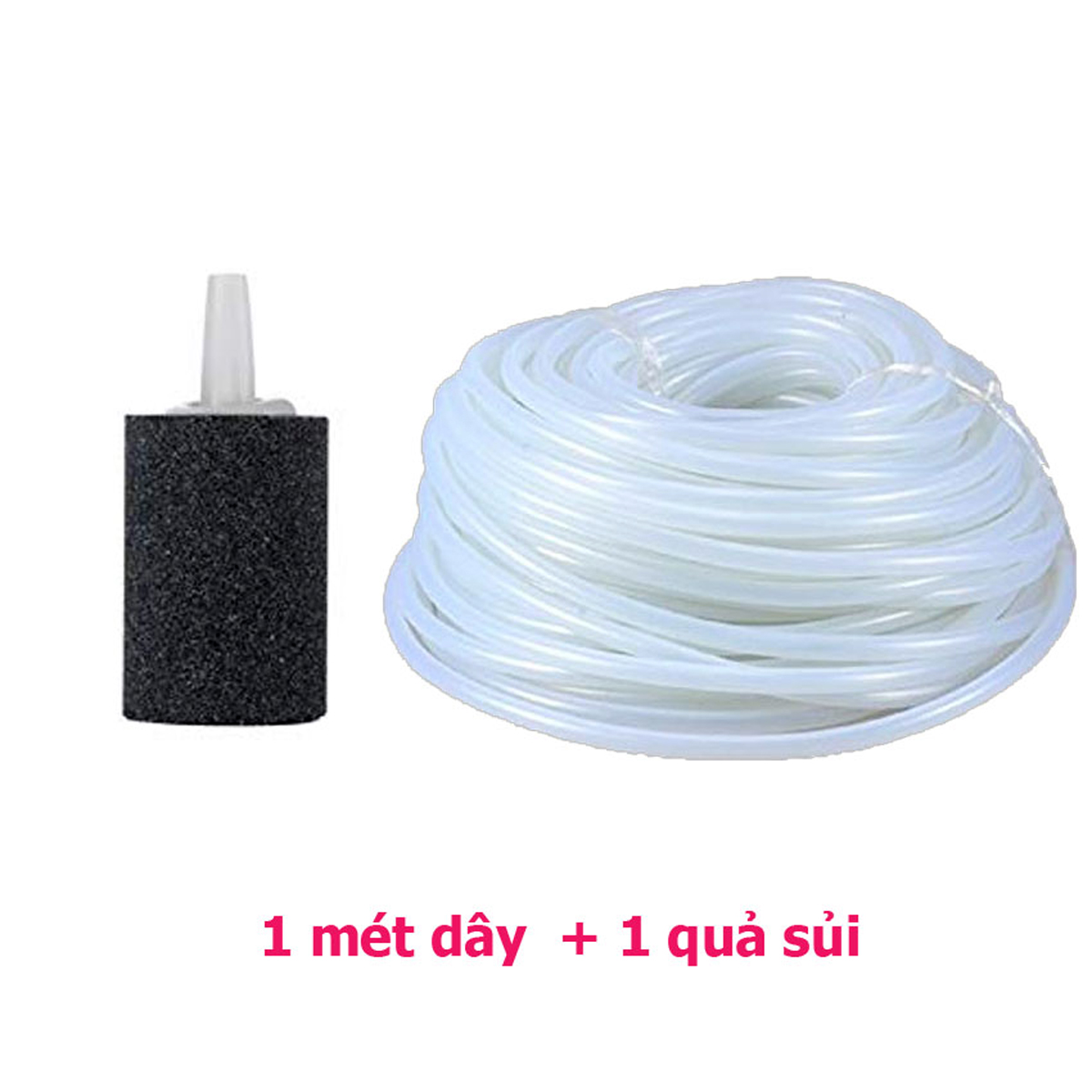1 Mét dây sủi và 1 đá sủi oxy, quả sủi oxy dùng cho Máy sủi oxy, Máy sục khí - Tăng lượng khí oxy bể cá - Giúp cá lớn nhanh, phát triển mạnh ( Trắng - Đen)