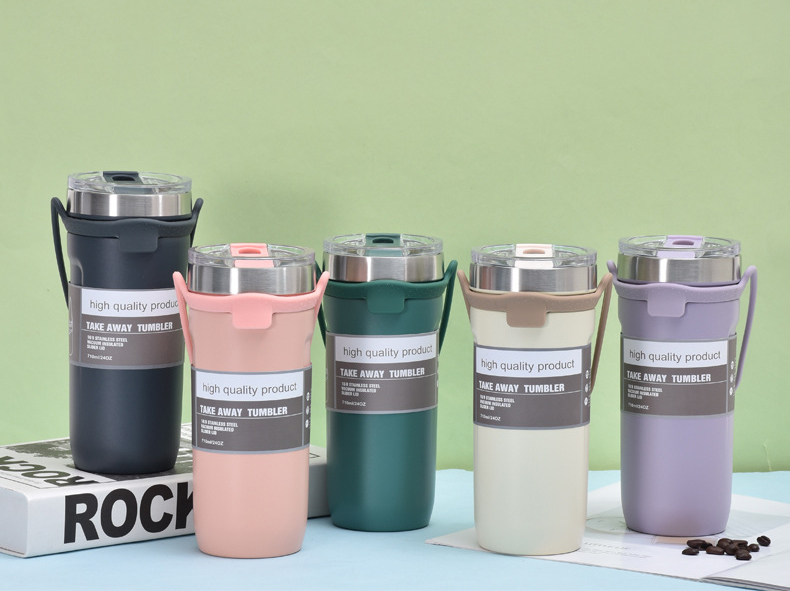 Ly  Giữ Nhiệt Inox 710ml CAO CẤP Mẫu Mới, Có Dây Cầm Bằng Silicon, Không Kèm Ống Hút, Sử Dụng Nút Uống Kiểu Đẩy - Hàng chính hãng