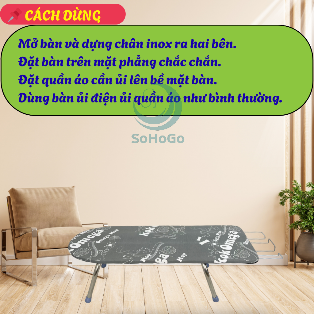 Bàn Để Ủi Quần Áo Kiểu Ngồi Lót Gỗ, 30x60cm, 4 Chân Gấp Gọn  (Họa Tiết Ngẫu Nhiên)